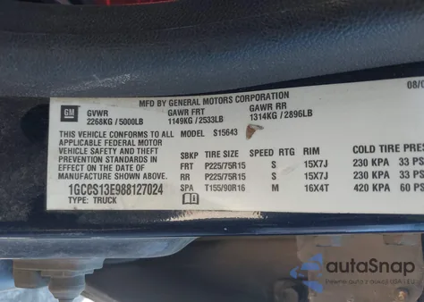 2008 Chevrolet Colorado Lt z USA, uszkodzony, nr VIN 1GCCS13E988127024